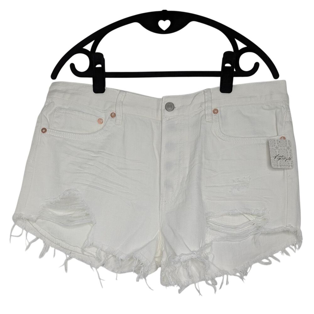Free People White Distressed Cutoff Shorts We The Free Loving Good Vibrations - Picture 10 of 10